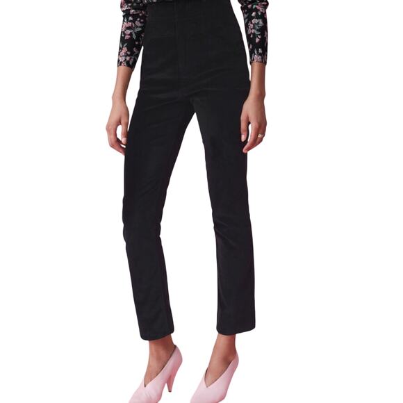 NEW Rebecca Taylor Velveteen Pants Black Velvet High Waisted Straight Leg Size 6 - Picture 5 of 10